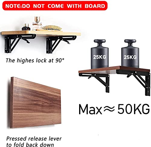 Folding Shelf Brackets - 8 Inch 6 Packs Heavy Duty Metal Collapsible Shelf Bracket, DIY Wall Mounted Foldable Shelf Bracket, Space Saving for Bench Table - size: 8 Inch- 6 Packs