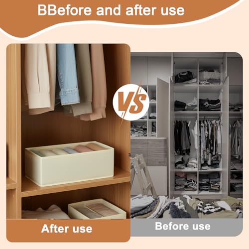 1 Pcs Drawer Organizer Storage Box for Underwear Socks Closet Divider for Wardrobe Dresser Vanity Space Saving Use(6-Grid Off White) - color: Off White-2, size: Small