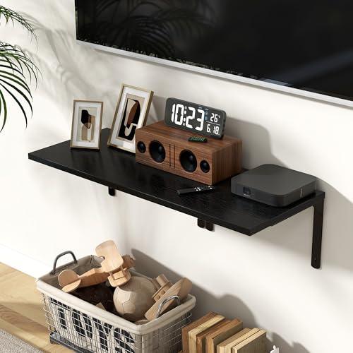 Fun Memories Floating Shelves for Wall, 12 Inch Deep Floating Shelves Set of 2, Wall Mounted Shelf with Metal Brackets, Rustic Wood Wide Shelf for Bathroom, Kitchen and Living Room, Black, 16W x 12D - color: Black- L Bracket, size: 16"W x 12"D