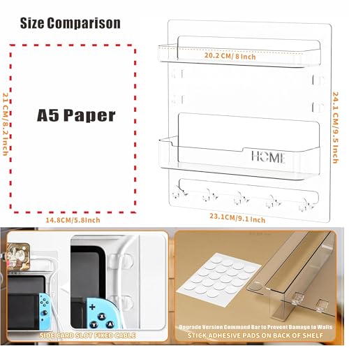 SuoXing Bedside Wall Organizer for Bedroom,Rv,Small Rooms,Nightstand and Bedside Wall Shelf for Earphone,Glasses,Remote Control,Phone Charging Shelf,Dorm Decor for College Girls and Teen Girl,Clear - color: Clear