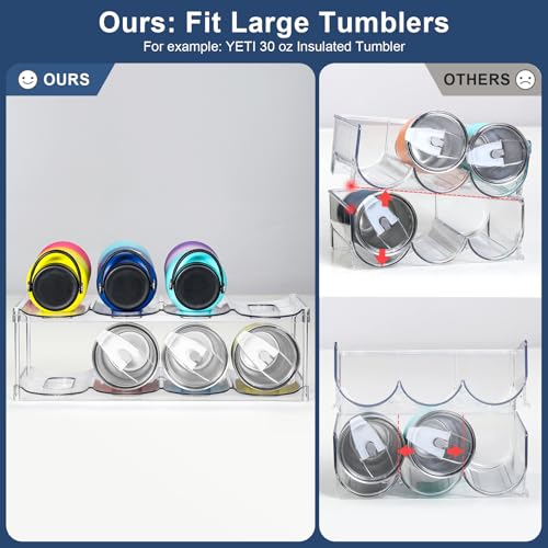 LARGER Compartment - 2 Tier Stackable Water Bottle Organizer Holder - for Stanley 40oz & Others' Large Tumbler - Clear Wine Rack, 8 Cup Bottle Holder for Cabinet Home Countertop Fridge Pantry Shelf - color: Clear, size: 2 Tier - Hold 8