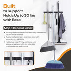 Heavy-Duty Stainless-Steel Broom Holder Wall Mount with 3 Racks and 4 Hooks | Waterproof Mop and Broom Hanger | Adjustable, Garage & Garden Tool Organizer | Black - size: 3 Racks & 4 Hooks