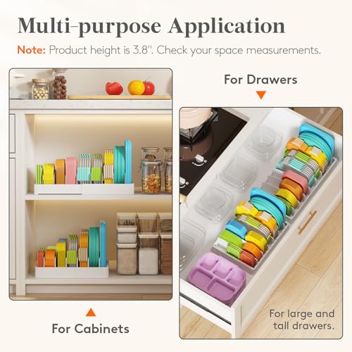 Lifewit Kitchen Cabinet Organizer for Food Contanier Lid, Expandable Lids Holder with 8 Adjustable Dividers & 9 Sections for Pantry Organizers and Storage, Home Drawer Organization, Large, 9.8"-17" - size: Large(9.8-17.3" x 9.6")
