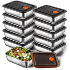 10 Set Stainless Steel Food Containers with Lids, Metal Leak-Proof Food Storage Containers Reusable Stackable Meal Prep Container for Lunch Picnic Travel, Dishwasher & Freezer Safe (16 oz)