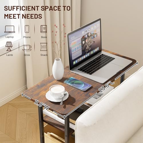 SLEEPING LAMB Side Table for Living Room, 3-Tier End Table for Small Space with Wide Storage Tabletop, Rustic Brown Narrow Nightstand for Bedroom, Sofa Couch - color: Brown