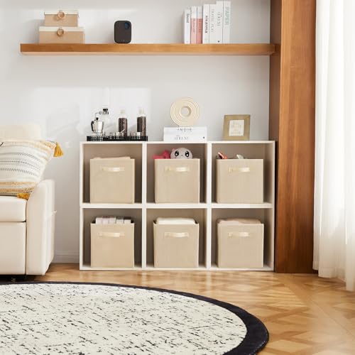MAX Houser Fabric Cloth Storage Bins,Foldable Storage Cubes Organizer Baskets with Dual Handles for Home Bedroom Storage,Set of 6(Beige) - color: 13 natural Beige