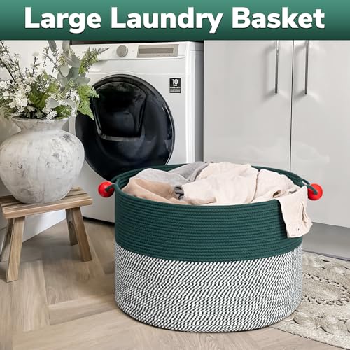 Goodpick Large Storage Basket 22" x 14", Woven Baby Storage for Blanket Living Room, Laundry Organizer for Clothes, Toys, Christmas Basket for Gifts, Green - color: Green, size: 21.7x21.7x13.8 Inch (Pack of 1)