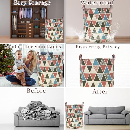 Waterproof Laundry Hamper Collapsible Laundry Basket Leather Handle Laundry Bag Large Clothes Storage Toy Organization for Bathroom Bedroom Laundryroom College Dorms (Caisanjiao-002) - color: Caisanjiao-002