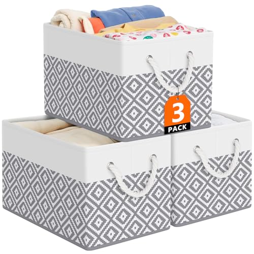 StorageTastic Storage Bins, 3-Pack Large Storage Box with Rope Handles, Collapsible Storage Basket for Organizing Books, Clothes, Rhombic Grey - color: Rhombic Grey, size: 15" x 10" x 9.5" (3 Pack)