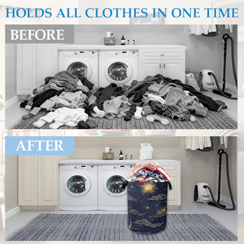 Sun Moon Laundry Basket Collapsible Laundry Hamper Clothes Toy Storage Bin for Bathroom Bedroom Room Decor 16" X 20.8" - color: Sun Moon