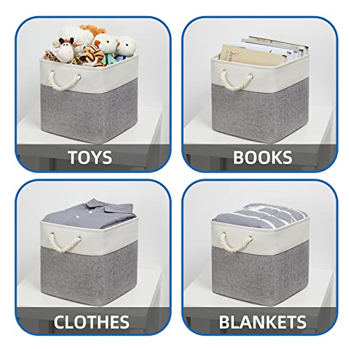 Temary Fabric Baskets 12 Inch Storage Cubes Basket with Handle, Clothes Baskets for Gift, Large Bins for Organizing Books, Blankets (White&Gray) - color: white&grey, size: 12"L x 12"W x 12"H
