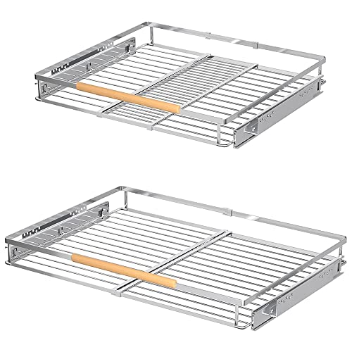 Pull Out Cabinet Shelf, Slide Out Cabinet Organizer Heavy Duty Under Sink, Anti Rust Kitchen Organizer Basket, Smooth Roll Expandable Sliding Drawer, 2 Pack Chrome 15.9''-26.2'' - color: 2 pack, size: M(15.9''-26.2''W x 16.9''D)