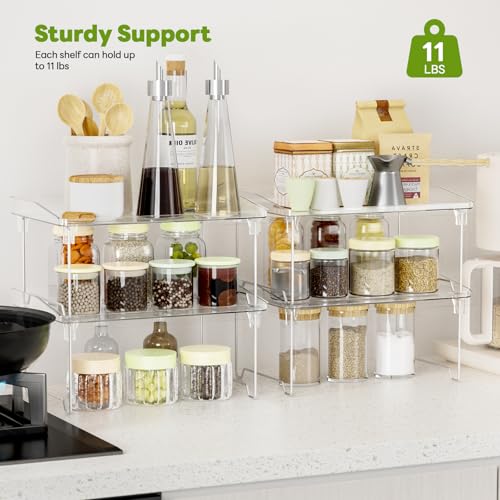 STARLATTA Acrylic Cabinet Organizer Shelf,4 Pcs Stackable Kitchen Counter Shelves,Spice Rack,Countertop Organizers,Clear Plastic Storage Organization for Makeup，Bathroom,Cupboard,Desk,Pantry - color: clear, size: 4 pack