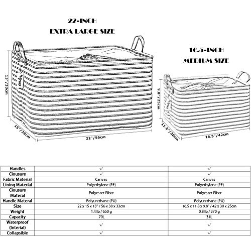 Hinwo 70L Extra Large Storage Bins, Closet Organizers and Storage, Foldable Clothes Storage Baskets with Handles, Containers for Clothing, Blanket, Comforters, Toys, Bedding (Gray Stripe) - color: Gray Stripe, size: 22" / 70L / 1-Pack