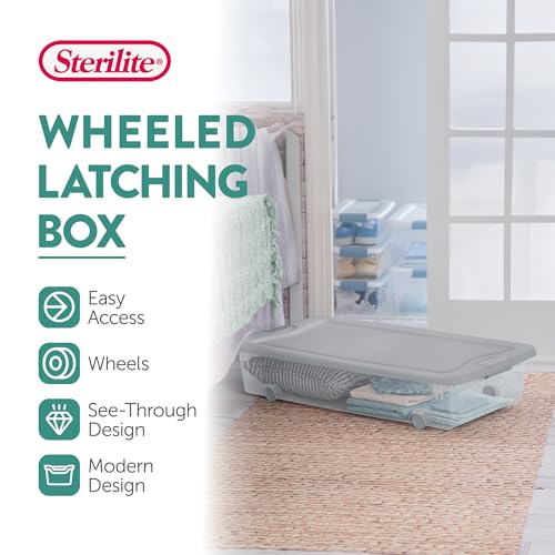 Sterilite 12 Pack Wheeled Under Bed Storage Container, 56 Qt Plastic Bin with Latching Lid for Organization - Clothes & Shoes Organizer, Silver Tint - color: Silver, size: 12 Pack