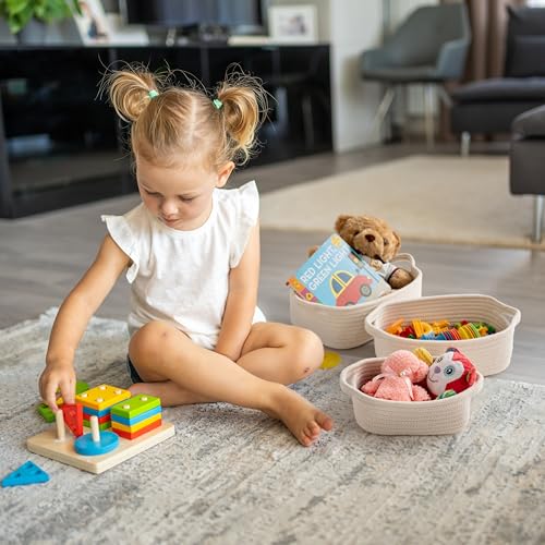 Storage Basket Set – 5-Piece Baskets for Organizing Home, Shelves, Nursery, Bathroom, Dog Toys, Small to Large Decorative Baskets – Off White - color: Off White, size: Pack of 5