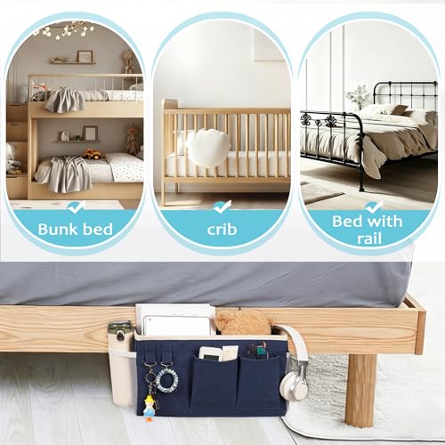 Loghot Bedside Caddy/Bedside Storage Bag Hanging Organizer for Bunk and Hospital Beds,Dorm Rooms Bed Rails,Can be Placed Glasses,Books,Mobile Phones,Keys (2pc Navy Blue) - color: 2pc Navy Blue