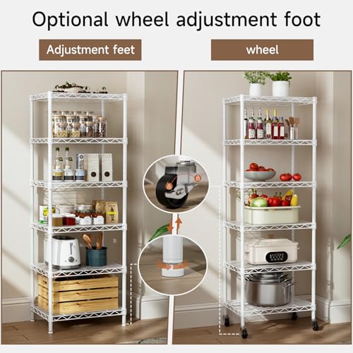 Golpart Small 6 Tier Shelf Storage Wire Shelving Unit Metal Shelves Adjustable Organizers Storage Shelving with Wheels for Bathroom Laundry Room Kitchen Pantry12”D x 18”W x 61.6”H White - color: White, size: 5 shelves (12 "D X 18 "W X 61.6 "H)
