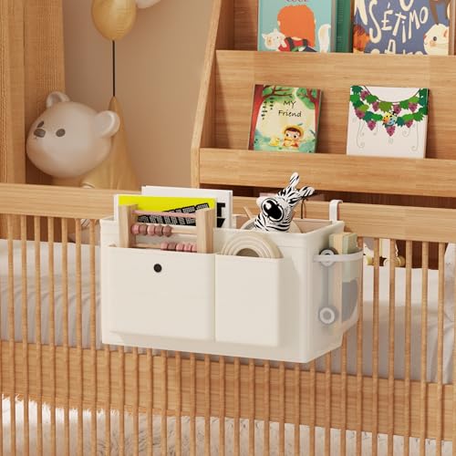 Edudif Bedside Caddy Bedside Organizer with Fixed Straps & Water Bottle Holder, Bunk Bed Caddy ideal for Home, Dorm, Hospital, Crib, Versatile Bedside Storage Solution (White) - color: White