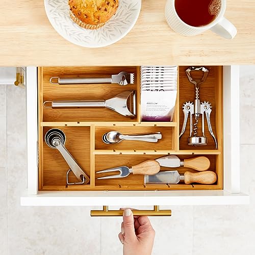 Juvale Drawer Organizer Tray - 8-Slot Drawer Divider for Utensils - Versatile Silverware Holder - Desk Tray for Office Supplies - 14 x 10 x 2 in, Brown, Bamboo - size: 14" x 10" x 2" inches