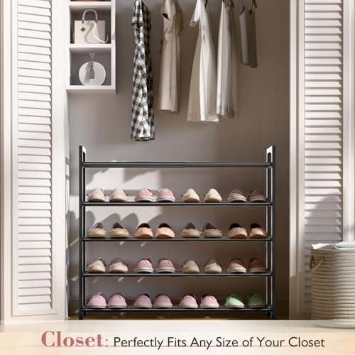 Bumusty 5-Tier Expandable Shoe Rack for Closet, 18“-33” Adjustable Shoe Rack for Small Space, Small Shoe Organizer for Front Door, Sturdy Metal (Black) - color: Black, size: 5-Tier