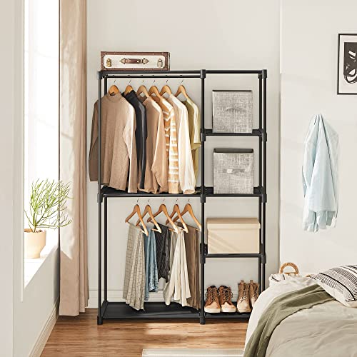 SONGMICS Portable Closet, Freestanding Closet Organizer, Clothes Rack with Shelves, Hanging Rods, Storage Organizer, for Cloakroom, Bedroom, 44.1 x 16.9 x 65 Inches, Black URYG24BK - color: Black