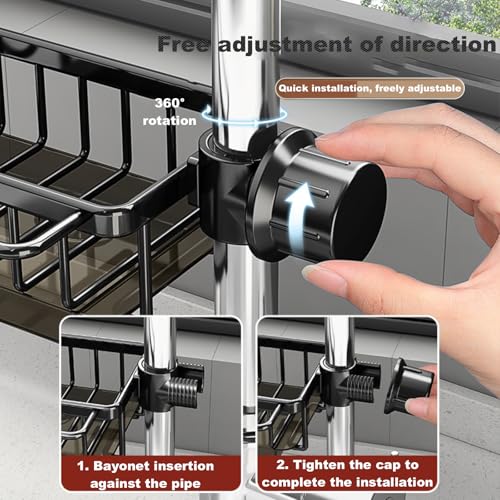 Sink Organizer Rack for Kitchen and Bathroom, 2025 New Stainless Steel Detachable Hanging Faucet Drain Rack with Drip Tray Faucet Sponge Holder for Bathroom (Black, Right) - size: Right