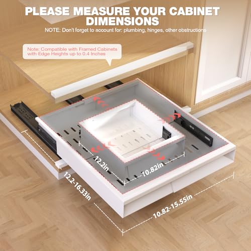 Seinloes 2 Pack Pull Out Cabinet Organizer With Raising Pad for Framed Cabinets,Expandable Width (11"-16") and Depth (13"-17"),3 Slide Rails Slide Out Drawers with Handle,No-Drill Roll Out Shelf,White - color: White, size: 11"-16"W x 13"-17"D(2Pack)