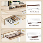 TIQLAB Standing Desk with Two Drawers, Stand Up Standing Desk Adjustable Height, Electric Sit Stand Table with Storage Shelf and Splice Board, with LED Light, 55 * 28 inch, Maple - color: Maple, size: 55*28 inch with keyboard tray