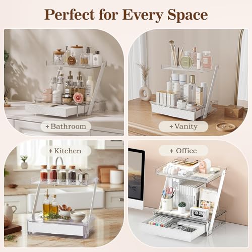 Makeup Organizer Countertop with Drawers & Lid, Skincare Organizer for Vanity, Large Cosmetic Organizer & Display Cases and Storage for Bathroom & Desktop. Perfect for Girl Women Mom Gifts
