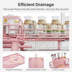 SNTD Dish Drying Rack - Extendable Dish Rack, Large Sink Drying Dish Drainer for Kitchen Counter, Stainless Steel Dish Strainer with Utensil Holder (Pink) - color: Pink