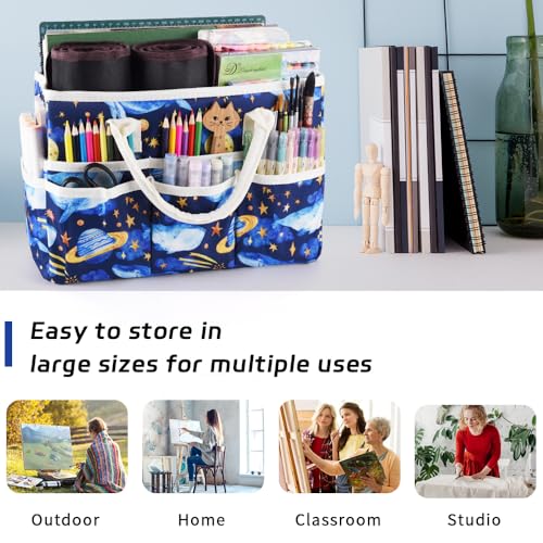 E-WEICHEN Craft Organizer Tote Bag Art Storage Caddy with Multiple Pockets Containers for Art,Craft,and Office Supplies Storage.Dark Whale - color: Dark Whale
