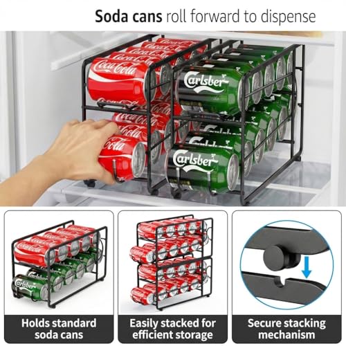 CANYAVE Soda Can Organizer Storage Rack, 2 Pack Stackable Beverage Soda Can Dispenser Organizer Holder for Refrigerator, Cabinet, Pantry (Black) - color: Black
