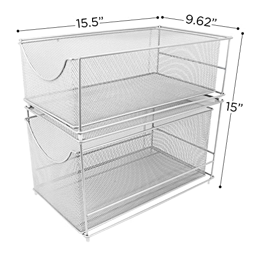 Sorbus® Cabinet Organizer Set —Mesh Storage Organizer with Pull Out Drawers—Ideal for Countertop, Cabinet, Pantry, Under the Sink, Desktop and More (Silver Two-Piece Set) - color: Silver, size: 2 Drawer