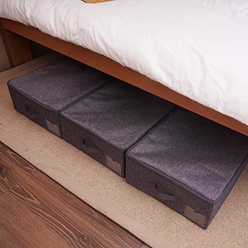 iwill CREATE PRO Underbed Storage Boxes for Bedding/Garment/Duvets/Blankets/Shoes, Folding Fabric Rigid Under bed Storage Bins with Zip Lid, Washable, Black Gray - color: Black Gray,1pc, size: 27.5*15.7*7"