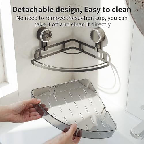 Suction Cup Corner Shower Caddy, Shower Caddy Basket with Powerful Suction for Bathroom, Waterproof & Rustproof Organizer for Bathroom Storage, No-Drilling Removable - 1 Pack - color: Gray1