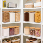 ComSaf 3.6Qt Glass Food Storage Containers, Cereal Storage Containers with Airtight Lids, Large Square Glass Jars with Bamboo Lids, for Rice, Pasta, Oats, Grains, Coffee Beans - color: 3.6Qt-Square