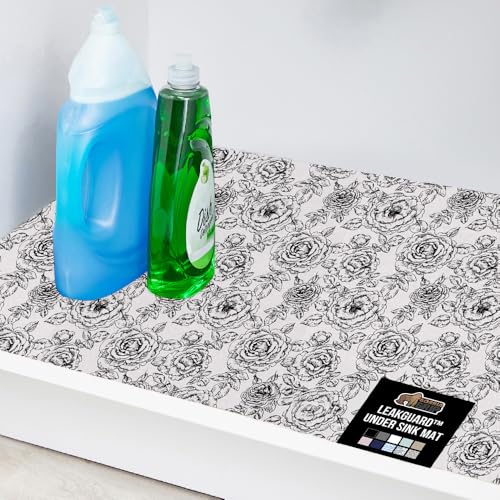 GORILLA GRIP LeakGuard Non-Adhesive Under Sink Mat for Kitchen Cabinet, Waterproof Quick Dry Shelf Liner, Durable Absorbent Felt Mats for Bathroom Sinks, Cabinets, Dresser, Easy Trim 24x30 Floral Gray - color: Floral: Gray, size: 24"W x 30"L