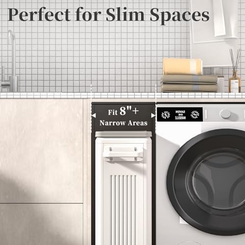 HAIXIN HOME Slim Laundry Hamper with Lid, 50L Plastic Tall Laundry Basket with Wheels, Compact Size for Narrow Space, Rolling Laundry Cart with Handle for Easy Transport to Laundry Room - color: Milky, size: 50L - 1 Pack