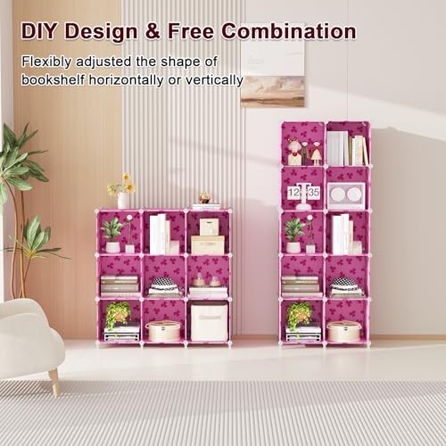 UNKU Cube Storage Organizer, 10 Cube Closet Organizer Storage Shelves, DIY Stackable Bookcase, Clothes Organizer Shelf for Closet, Bedroom, Living Room, Cabinet, Home, Office, Pink - color: Pink, size: 10cube