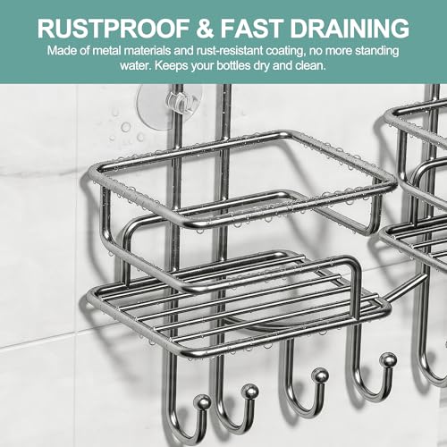 SRIWATANA Shower Caddy Organizer Hanging Over Head, Bathroom Shower Rack Hanger with Hooks for Razors - Chrome - color: Chrome