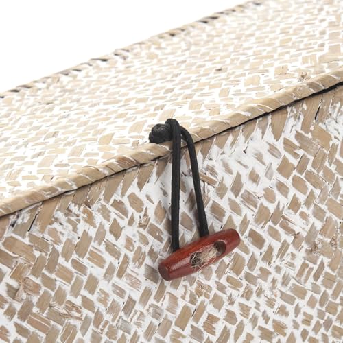 Seagrass Storage Basket for Bathroom - Wicker Toilet Tank Basket with Lid - Woven Storage Box for Organizing (Whitewash, 13" x 5" x 4.3") - color: Whitewash, size: 13" x 5" x 4.3"