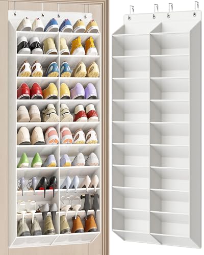 30 Pairs Over the Door Shoe Organizer, 10 Tiers Shoe Rack for Door with Wider & Deeper Pockets(Fit Men's Size 14), Hanging Shoe Holder Storage for Closet, Bedroom, Bathroom (White - color: White