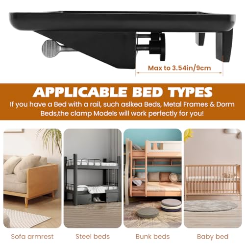 Bedside Shelf,Bunk Bed Table Shelf for Top Bunk,Clip On Nightstand Tray with Cord Management for Table Storage,College Dorm Room Essential,Plastic Bed Side Table Tray Organizer