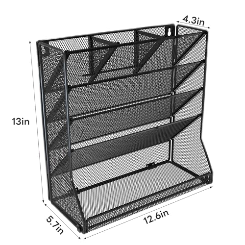 Jakyitvi File Organizer Wall Mounted 5 Tiers, Durable Adjustable Metal Vertical Hanging, Stable R-Shaped Bottom 4 Pull-Out Deviders to Sort File,Mail,Newspaper,Pen, Suitable for Office,Black - size: 5-Tire & Unilateral