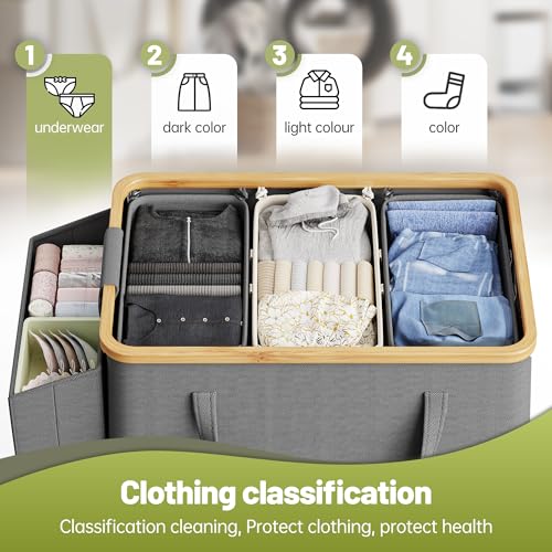 175L Laundry Hamper with Lid 3 Section, Extra Large Laundry Basket with 3 Removable Bags, 46 GAL Laundry Basket Organizer for Bedroom, Laundry Room, Dorm, Grey - color: Grey, size: 175L