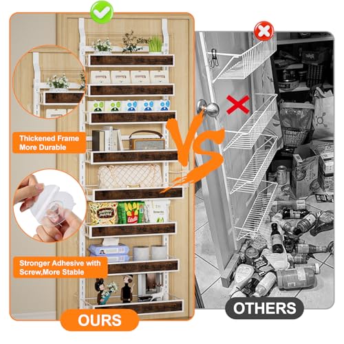 8 Tier Over The Door Pantry Orangizer 2 IN 1 Wall Mounted or Hanging Spice Rack with Adjustable Wood Basket,Heavy Duty Seasoning Storage Shelf for Kitchen Pantry and Bathroom - color: White-Wood, size: 8 Tiers