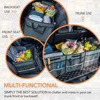 HEYTRIP Large Trunk Organizer With Built-in Leakproof Cooler Bag, 2 Tie-Down Straps, 4 Removable Dividers, Foldable Cover, Built with 2mm PE Board, Gray - color: Gray
