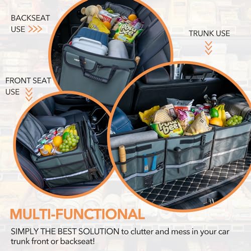HEYTRIP Large Trunk Organizer With Built-in Leakproof Cooler Bag, 2 Tie-Down Straps, 4 Removable Dividers, Foldable Cover, Built with 2mm PE Board, Gray - color: Gray