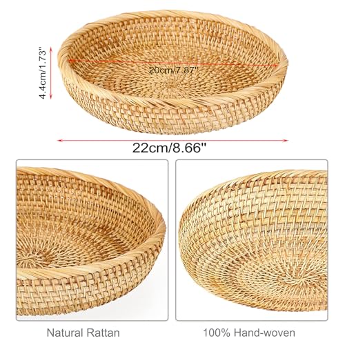 Hipiwe Small Round Keys Basket Bowl for Entryway 8.6" Hand-woven Wicker Storage Basket Rattan Decorative Basket Fruit Candy Cake Food Serving Baskets Tray for Keys, Wallet, Cell Phone - color: Natural Color, size: Small, 8.6"